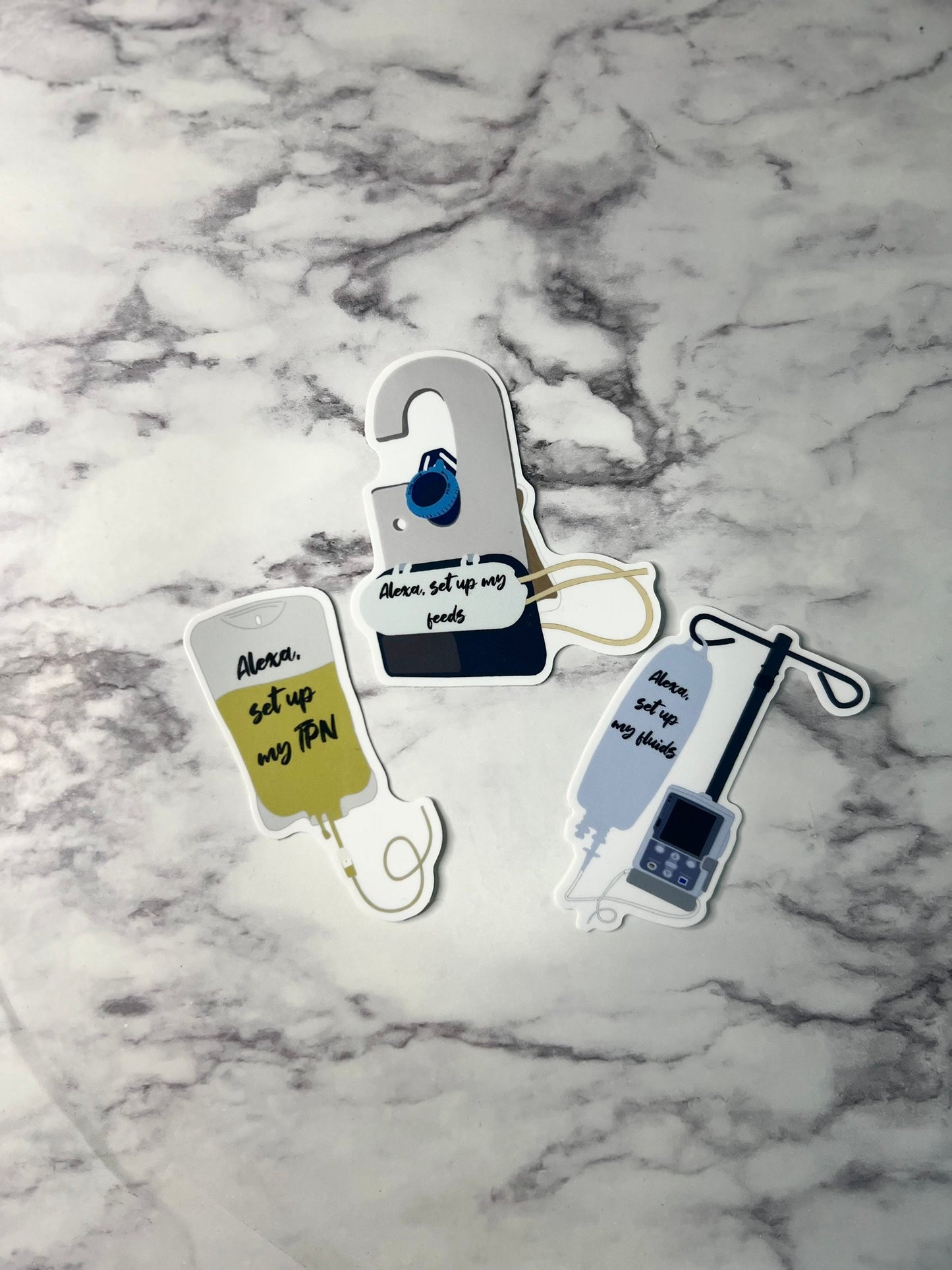 Alexa set up my feeds sticker, Alexa set up my fluids sticker, Alexa set up my TPN sticker