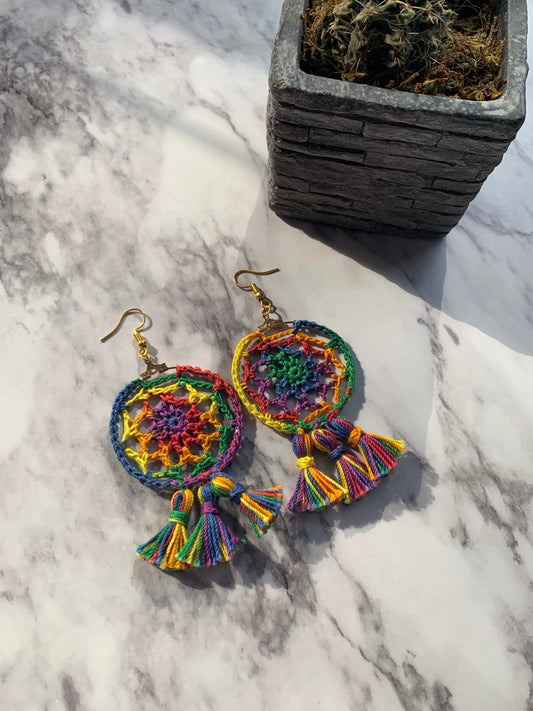 Boho hoop earrings, bohemian tassel earrings, crochet jewelry